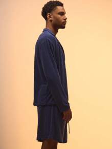 Musero "M" Embroidered Long Sleeve Casual Street Style Towelling Shirt For Summer Holiday Vacation - Navy Blue - View 6