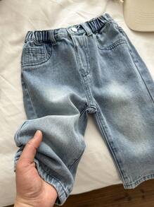 SHEIN Baby Boys' Casual Style Retro Straight Leg Baggy Blue Denim Jeans For Baby Clothes Baby Boys Costume Dailywear And Baby Summer And Spring Clothes - Light Wash - View 6