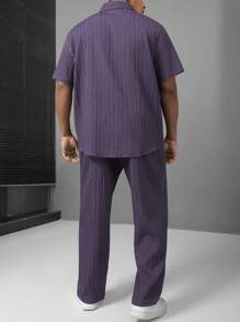 Manfinity Homme Conjunto de moda de verano de talla grande para hombre - Camisa de manga larga y pantalones