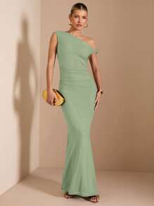 SHEIN BAE Vestido elegante de mujer con bajo asimétrico en diagonal, apto para salir, usar a diario, citas, viajes, fiestas y clubes, y disfraces de Halloween