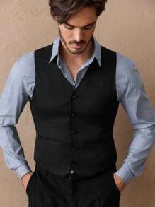 Manfinity VCAY Chaleco casual de vestir ajustado sin mangas para hombre, para primavera/verano