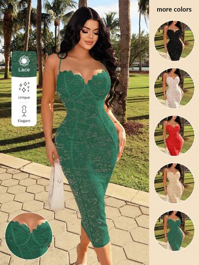 SHEIN SXY French Elegant White Lace Dress, White Formal Dress, Bodycon Corset Dress, Spaghetti Strap Dress