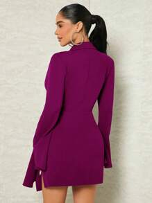 SHEIN SXY Women's Solid Color Ruched Slit Flare Sleeve Mini Dress, Spring Summer