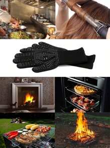 SHEIN 1pc Oven Gloves 932 °F Heat Resistant Gloves, Cut Resistant Oven Gloves, Non-Slip Silicone BBQ Gloves, Kitchen Safe Cooking Gloves, Oven Gloves, BBQ, Grill, Oven Gloves, Outdoor Camping Picnic, Cookware Barbecue Tool Accessories