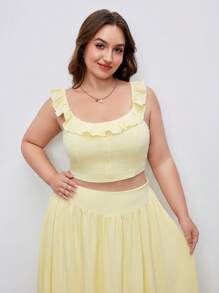 SHEIN MOD Yellow Romantic Top And Long Maxi Skirt 2 Pieces Set, Vintage Elegant Plus Size Vacation Outfit - Yellow - View 6