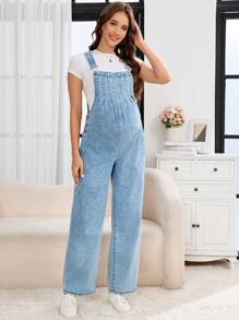 SHEIN Tuta a gamba larga in jeans da maternità, design alla moda per l'estate