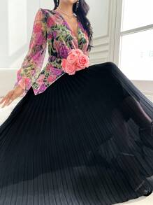 Modelyn Đầm Maxi Thường Ngày In Hoa Thanh Lịch Ôm Sát Cho Nữ - màu đen - Xem 4