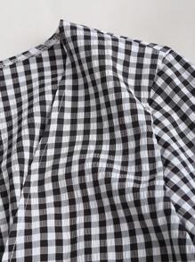 Sweetra Women's Plaid Front Tie Lantern Sleeve Ruffle Hem Button Down Shirt Fall Cloth For Women - Black and White - View 4