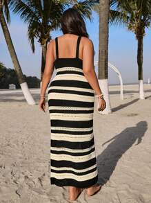 Solflare Large Size Spring And Autumn Holiday Crochet Long Sweater Dress