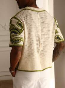 Manfinity CityGents Camisa de punto de manga corta con botones con estampado de paisley para las vacaciones de verano de hombres