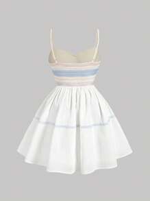 SHEIN MOD Vestito mini in taglia grande per vacanze, in maglia traforata, con gonna a toppework a righe blu e bianche