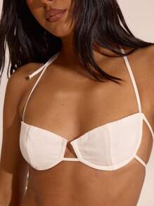 MUSERA Halter Neck Strappy Bralette Top Spring  Vacation Boho Ibiza Elegant Beach Cute Beach House Going Out Club Sexy ,Elegant - White - View 4