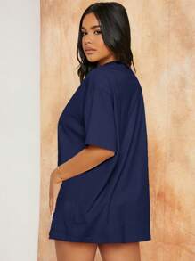 SHEIN SXY Solid Drop Shoulder Tee - Navy Blue - View 2