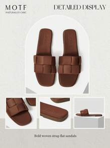 MOTF PREMIUM 舒适简约编织棕色女士平底凉鞋，适合新年假期、春季鞋、春假复活节