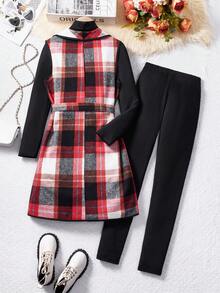 3 件套青少年女孩休闲时尚背心（配腰带）、长款 T 恤和紧身裤 - 彩色 - 查看 2