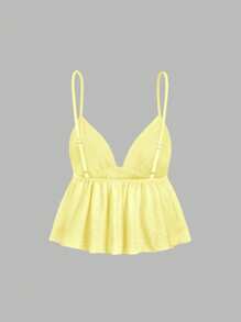 Sweetra Débardeur blanc de style vacances de plage pour femmes, jacquard tricoté au décolleté en V avec volants à l'ourlet, Top court, été