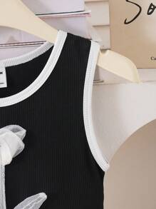 SHEIN Girls 3D Floral Decor Contrast Color Block Lantern Skirt Design, Suitable For Casual Daily Wear - Multicolor - View 4