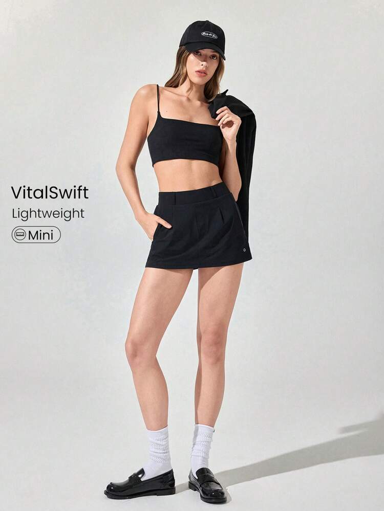 VitalSwift Mighty Mini Waistband Side Pockets Built-In Shorts Anti-Slip Strips Mini Active Skirt Light Medium Impact Tennis Golf Pickleball Gym Workout Daily Casual Wear