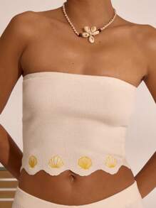 MUSERA Knit Scallop Trim Vest Top Spring Summer Vacation Boho Ibiza Elegant Beach Cute. The Beach House Holiday Airport Outfits - Apricot - View 4