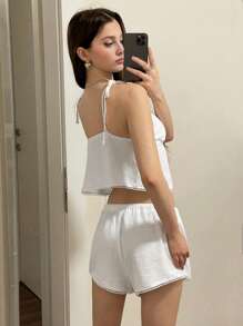 Sweetina 2 bộ đồ mùa hè đi chơi bãi biển trắng Hawaii vải lanh hai mảnh cho phụ nữ trang phục hàng ngày0-R trang phục phương Tây cho phụ nữ - trắng - Xem 2
