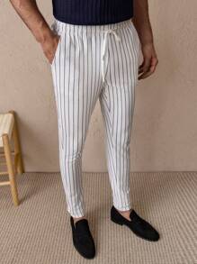 Manfinity VCAY Men's Striped Printed Drawstring Casual Knitted Pants - White - View 6