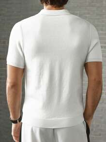 Manfinity VCAY 男士针织休闲日常宽松短袖 Polo 衫 - 白色 - 查看 3