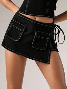 SHEIN BAE Shorts de mezclilla de verano informales para mujer con atar a los lados