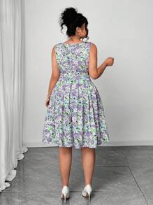 Elenzga 大码女式浪漫节日 A 字形荷叶边玫瑰印花吊带连衣裙，适合夏季、返校、毕业典礼、节日、情人节、音乐节、母亲节、万圣节、感恩节、复活节、国庆节、舞会、约会、派对、婚礼、户外