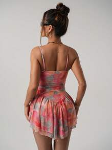 SHEIN ICON Floral Print Asymmetrical Ruffle Hem Vacation Style Spaghetti Strap Dress,Sun Dresses For Women - Multicolor - View 2