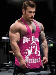 Manfinity Sport Corelite Men's Summer Casual Letter Graphic Loose Racerback Tank Top Workout Clothes Running Tees & Tanks