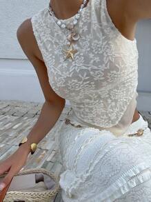 Serisse New Summer Lace Tops For Women, Vacation Wear Tops, Stylish And Elegant Vests,Mesh Top,Going Out Outfits,Ibiza Top,Island Vacation Outfits Black - Black - View 5