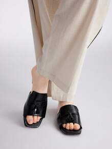 MOTF PREMIUM Sandalias planas con puntera cuadrada y flecos cómodas para mujer, para vacaciones, verano, Navidad, otoño, Año Nuevo, Día de San Valentín