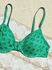 SHEIN Bikini dây mảnh họa tiết hoa mới gợi cảm có gọng thép, dành cho nữ - màu xanh lá - Xem 4