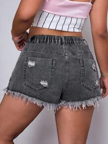 SHEIN ICON Fashionable Casual Washed Shorts For Summer - Grey - View 2