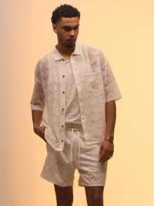 Musero Casual Smart Street Style Oversized Textured Button Through Short Sleeve Shirt Only For Summer Holiday Vacation