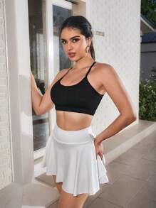 Slayoga Damen Sport-BH mit einfarbigem Mesh-Patchworkmuster und rückenfreiem Camisole