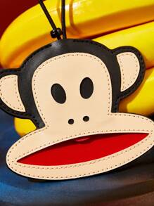 Paul Frank X SHEIN 1 件可爱猴子印花 PU 皮革拼贴行李牌，拉出式设计，可隐藏私人信息，可挂在行李箱、旅行包、背包上，适合男士、女士、学生、街头风格 - 黑色 - 查看 3