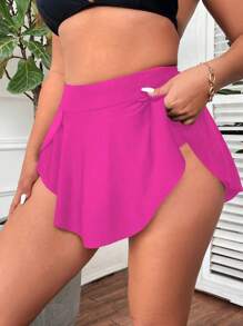 SHEIN Swim Curve Plus Size Women Holiday Beach Solid Color Swim Bottoms For Summer Beach Vacation - Hot Pink - View 3