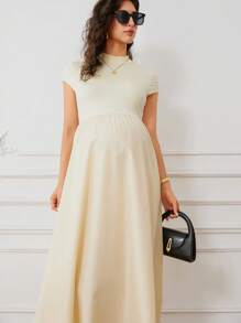 MaterniWear Solid Color Short Sleeve Maternity Dress, Fashionable For Summer - Apricot - View 4