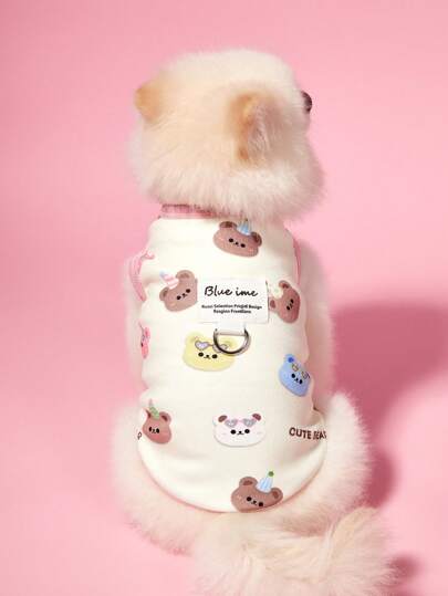 PETSIN 轻便透气的宠物狗背心，可爱休闲蓝色时光和熊图案，热销欧盟/美国款式，适合泰迪、贵宾犬、博美犬、夏季