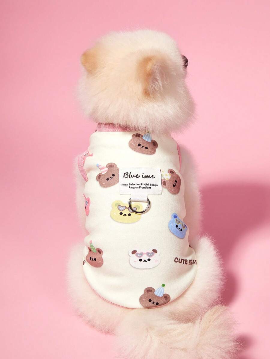 PETSIN 轻便透气的宠物狗背心，可爱休闲蓝色时光和熊图案，热销欧盟/美国款式，适合泰迪、贵宾犬、博美犬、夏季