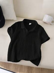SHEIN 1 peça Camisa polo casual estilo universitário para meninos, macia e confortável, minimalista, prática e versátil, de manga curta, adequada para primavera/verão, volta às aulas, aniversário