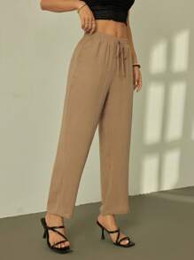 SHEIN PETITE Pantaloni casual di colore tinta unita, adatto per l'estate, per le donne