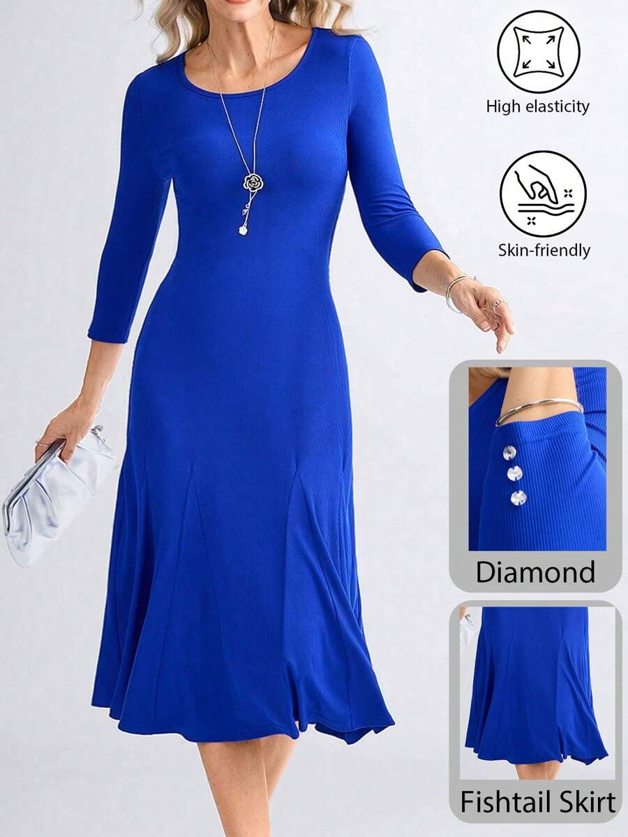 Miaspire Robe casual mi-longue de style A pour femmes, convient pour le port quotidien au printemps/été - Bleu azur - Voir 1