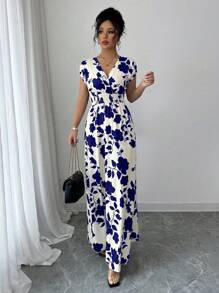 SHEIN PETITE Vestido largo con estampado de silueta floral para mujeres - Multicolor - Ver 6