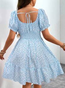 Flirla Plus Size Short Sleeve Square Neck Dress, Fashionable For Summer - Baby Blue - View 2