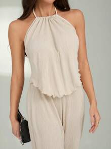 SHEIN Tall Set da 2 pezzi, top a canottiera con collo alla coreana e pantaloni lunghi, colore unito, adatto per vacanze