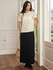 Dazy-Less Blusa da donna a maniche corte con collo rotondo, in chiffon con effetto testurizzato, decorata con fiori e frange, adatta all'estate e all'ufficio