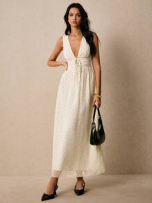 Poéselle Women's Summer Casual Polka Dot Print Tie Front V-Neck Dress,Business Casual Woman Business Women Attire