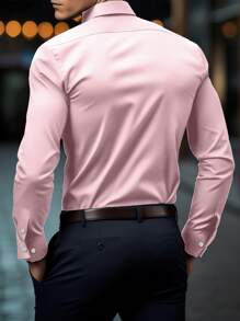 Manfinity Mode 男士时尚休闲商务通勤立领纯色纽扣长袖衬衫，男士正装衬衫，男士纯色衬衫。适合日常穿着、通勤、外出、派对，可搭配西装裤或西装套装出席派对、婚礼、蜜月等场合。可作为秋季礼物送给儿子、丈夫、男朋友、父亲。 - 淺粉色 - 查看 2